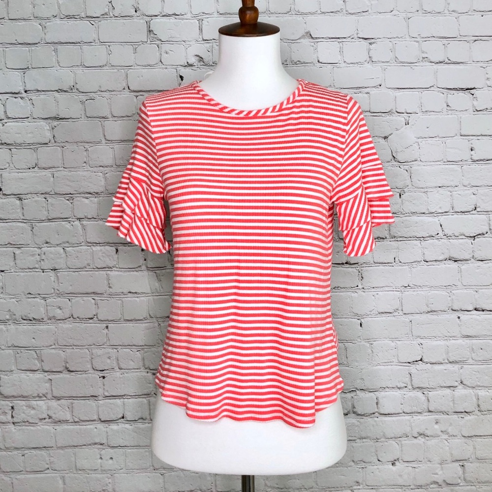 Blu Pepper Girls Striped Ruffle Sleeve Top